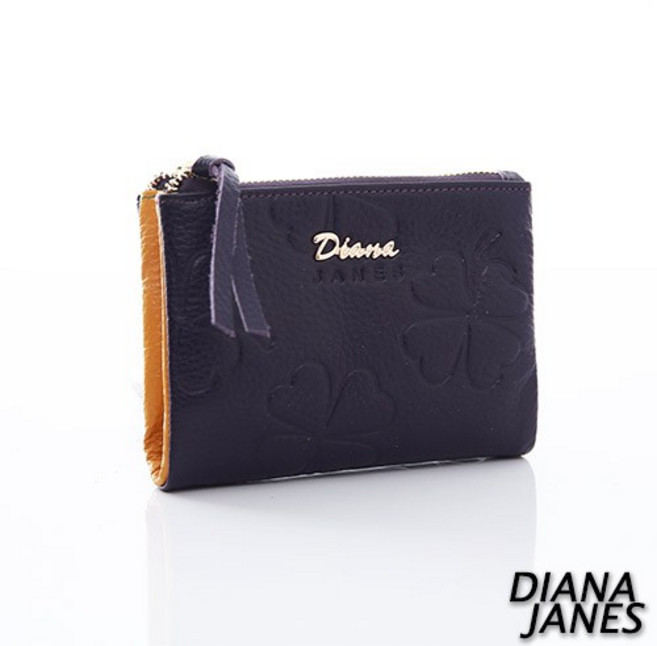 Diana Janes 牛皮 幸運草壓花 短夾-紫色