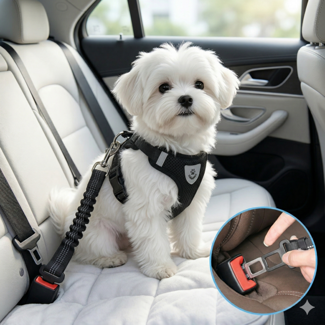 [데솔] 반려견 하네스 (하네스 전용 차량 안전벨트 포함), 1개, 블랙
