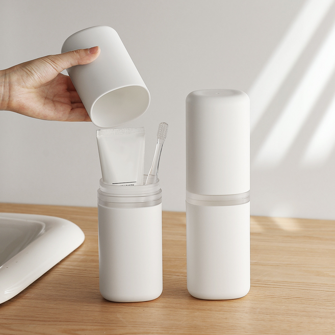 코지티 휴대용 완전밀폐 칫솔 치약 케이스, 화이트, 1개