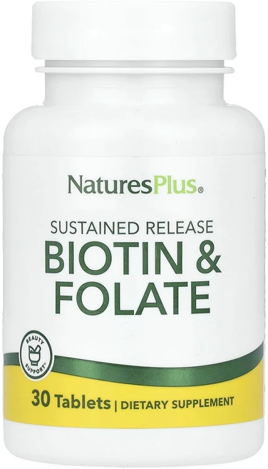 NaturesPlus 서방형 비오틴 & 엽산 30정, NaturesPlus 서방형 비오틴  엽산 30정, 1개 - 쿠팡