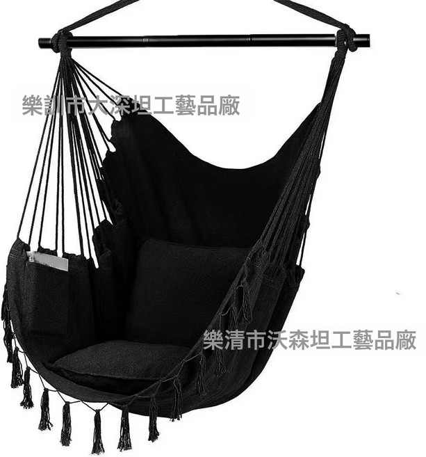 DIU 3節摺疊加強鐵管戶外吊牀防側翻臥室盪鞦韆吊椅, 黑色