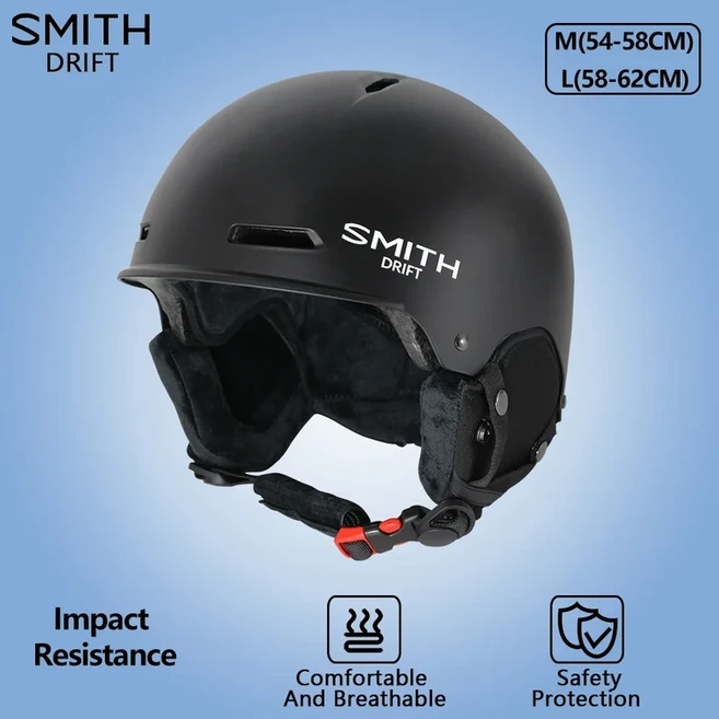 쿠쿠스토어 SMITH DRIFT 스키 헬멧 전체 성형 ABS+PC+EPS 야외 스포츠 스노우보드 및, 02 l 58-2, 01 black