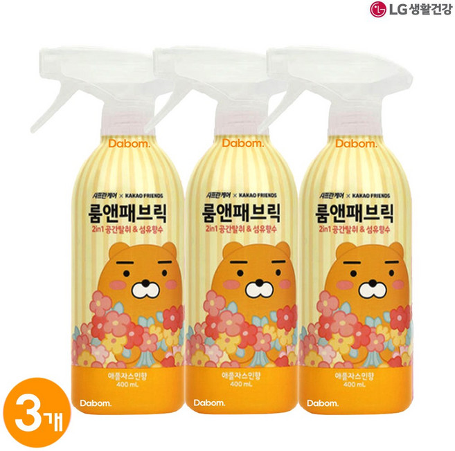 카카오라이언 애플쟈스민향~룸&패브릭 2in1 공간탈취/섬유향수400ml, 3개, 400ml