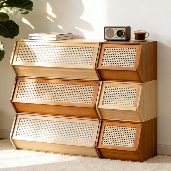 쿠리브 모듈 가구 원목색 모듈 수납장, 원목