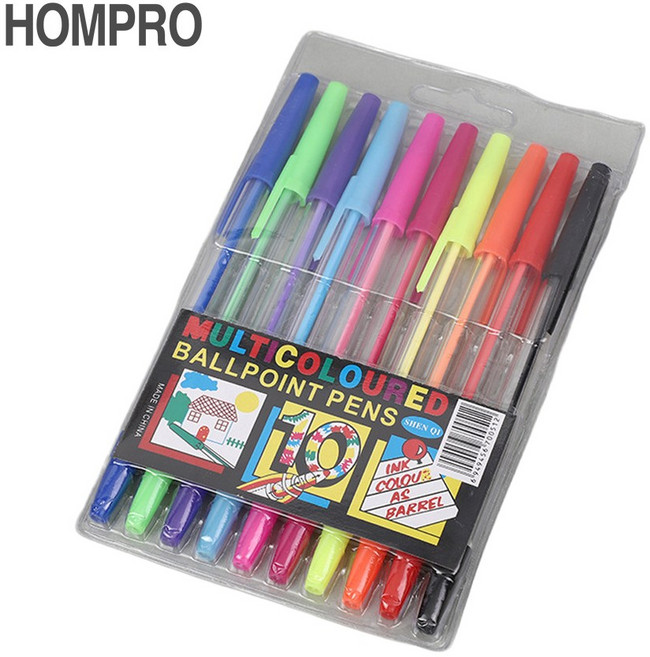 홈프로 10색볼펜 볼펜세트, 1세트, 혼합 색상