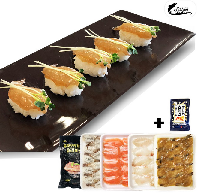 피쉬앤 초밥재료 5종세트 +초데리 무료증정 (초광어 초연어 초간장새우 초탈각새우 초훈제오리), 초광어1초연어1초간장새우1초탈각새우1초훈제오리1초데리1, 1개