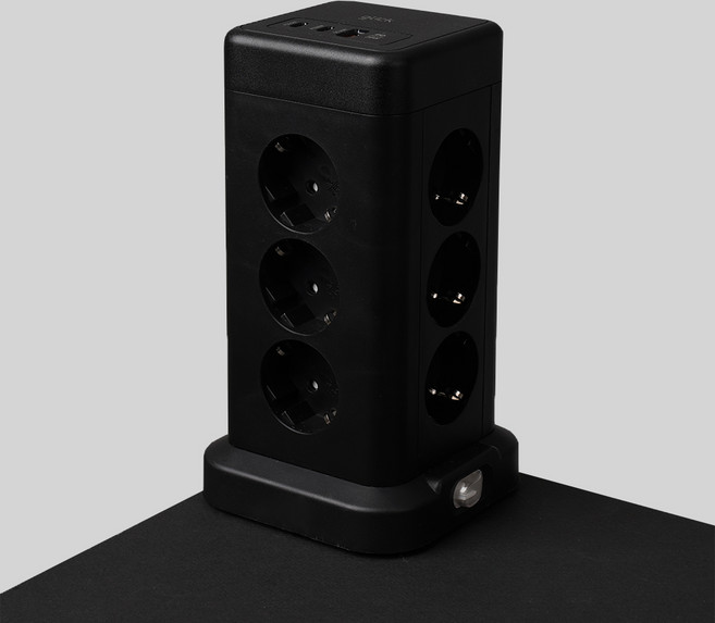 지클릭커 타워 12구 고용량 4000W USB 멀티탭 NP712PD 블랙, 1개, 타워형 12구 블랙, 2m