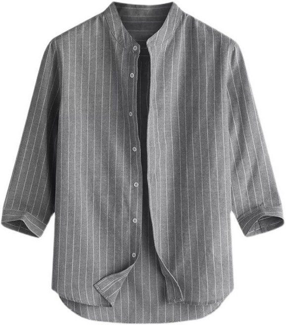 ANYOU 봄여름 린넨소재 남성 차이나 7부 스트라이프 셔츠