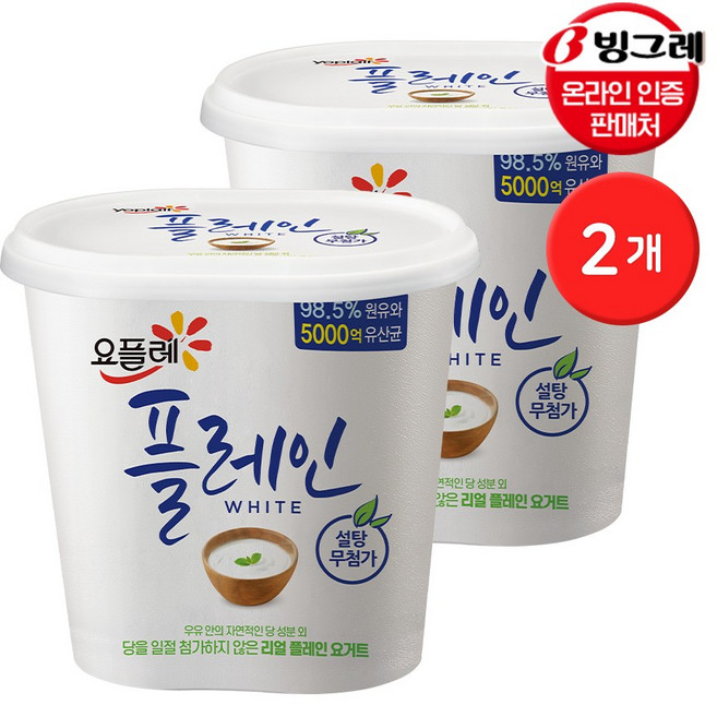 빙그레 요플레 플레인 화이트, 900g, 2개