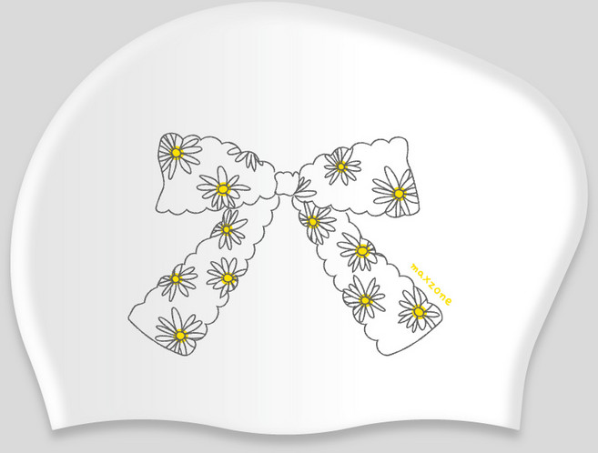 [맥스존] 데이지리본 롱헤어 수모 긴머리 실리콘 성인수모 수영모자, 1개, 데이지리본 그레이