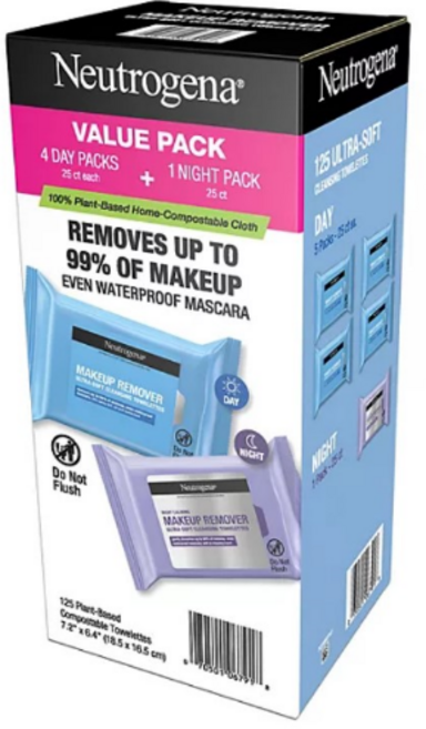 뉴트로지나 메이크업 리무버 클렌징 타올 티슈 대용량 125장, 1박스, 5세트