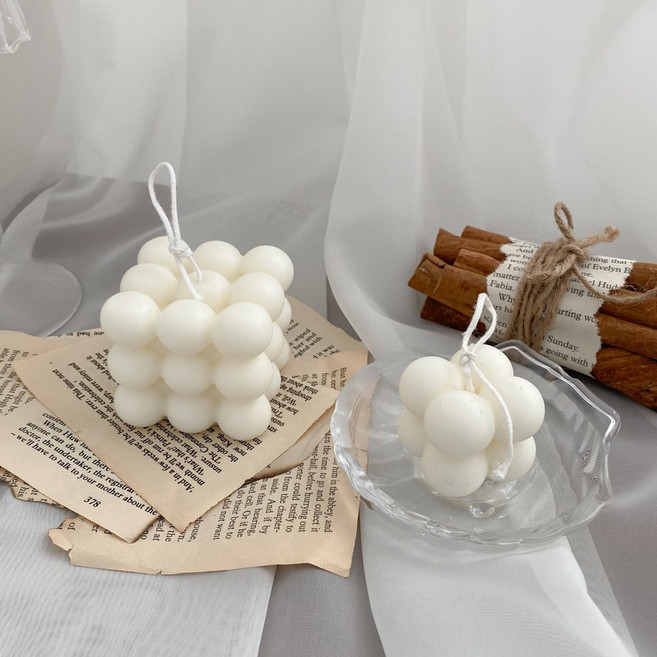 케이트가든 자체제작 감성 오브제 필라캔들 버블 큐브 오브제, 1개, 190g, 소1p+중1p