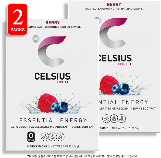 Celsius 셀시어스 온더고 에너지 파우더 무설탕 베리맛 14스틱, 2개