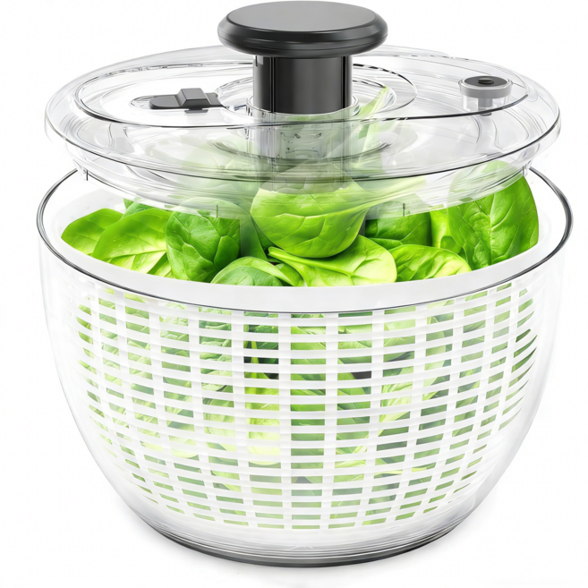 리빙가감법 한 손으로 쉽게 누르는 탈수기 6L 대형 샐러드 스피너 믹서 채소 허브 베리 과일용 야채 건조기, 1개, 투명