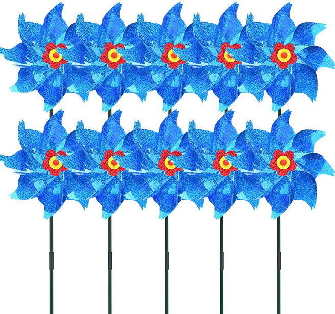 아띠꼴로 5개1세트 야외 정원 새쫓는 바람개비 가수원 새퇴치 반짝이, 10개, 블루