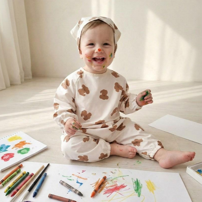 아이레빗 국내생산 아기 유아 미술가운 방수 전신 문센 촉감놀이 모래놀이, 댕댕이