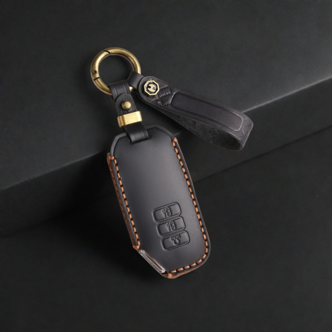 GASUNG 기아 가죽 차키케이스 키홀더+ KIA차량용 키커버 (기아호환 5버튼 7버튼), 7버튼, 신사 블랙