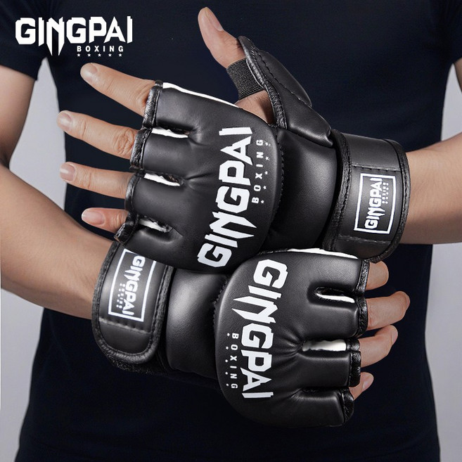 GINGPAI 징파이 복싱글러브 UFC 오픈핑거 글러브 주짓수 MMA 종합 격투기 글러브 GDYWBZ, 1세트, 블랙&화이트