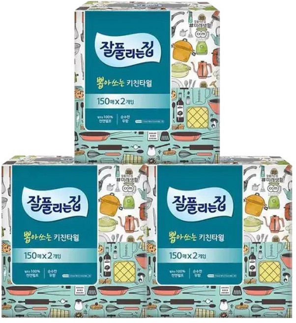 잘풀리는집잘풀리는집 잘풀리는집 뽑아쓰는 키친타올 150매 2입x3팩 (42930091), 6박스