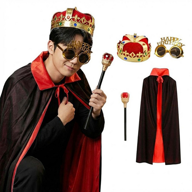 말랑마쥬 아빠 남친 핵인싸만들기 생일파티 남성 왕관 패키지세트, 1개, 왕이된그날kit_레드