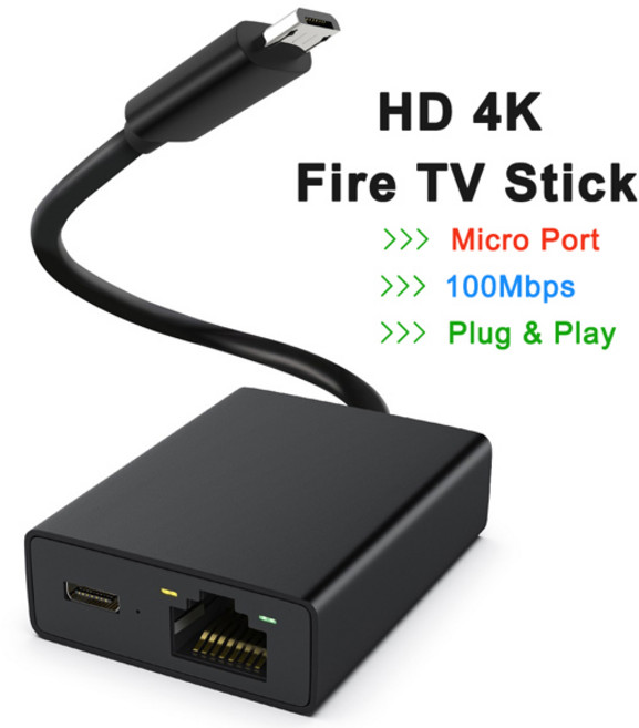 Goelely RJ45 100/1000Mbps 외부 네트워크 카드 Mirco 포트 4K Fire TV 스틱 LED 디스플레이 스마트 TV 용 플러그 앤 플레이 이더넷 어댑터, [04] for Fire TV 100Mbps, 1개
