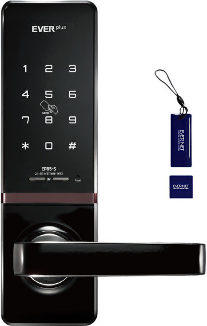 에버넷 무타공 도어락 현관 번호키 에버플러스 EP85 블랙 (번호전용 카드), 고객직접설치, EP85-S (번호+카드)