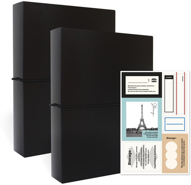 인디고 스토리지 네컷 앨범 84포켓 + 커스텀 스티커 세트 2P, 28매, 블랙