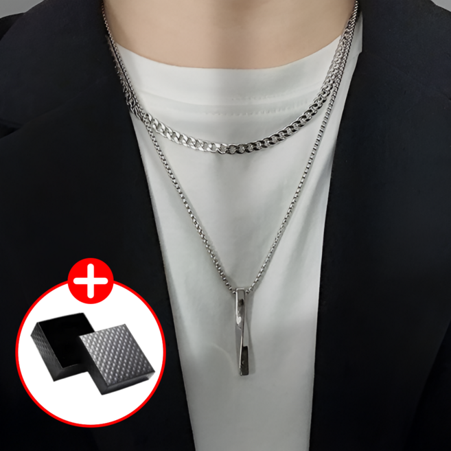 루닌 남자 스틱바 체인 이중 레이어드 써지컬 목걸이