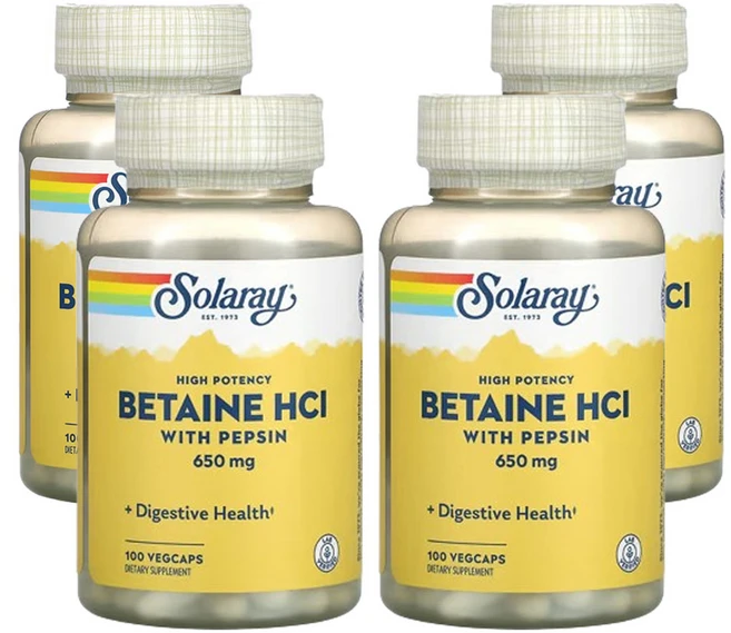 솔라레이 고효능 베타인 HCL 펩신 함유 650mg 100베지캡슐, 1캡슐, 4개, 100정 - 쿠팡