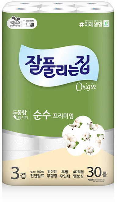 미래생활 잘풀리는집 순수 프리미엄 천연펄프 3겹 화장지 30m x 30롤 x 1팩, 1개