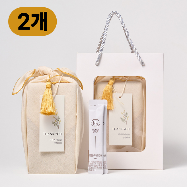 미담 꿀스틱 답례품 설날 결혼 조문 감사 선생님 선물 (개별쇼핑백 포함) 22포 2세트, 미색+노랑 광목보자기