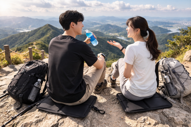 이지몰 등산 캠핑 휴대용 접이식 방석 카라비너 미니 매트, 블랙