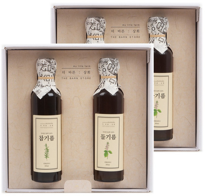 [ 고급선물세트 ] 더바른상회 프리미엄 1호 선물세트 ( 국산 전통 참기름 국산 전통 들기름 ), 2세트, 300ml