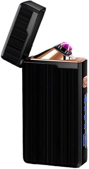 Kindfire C타입 플라즈마 라이터 충전식 듀얼 아크 방풍 방수 배터리표시 캠핑용, 블랙, 1개