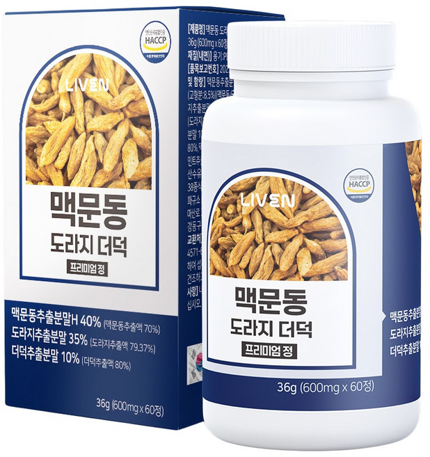 맥문동 도라지 더덕 프리미엄정 600mg x 60정, 1개, 600g
