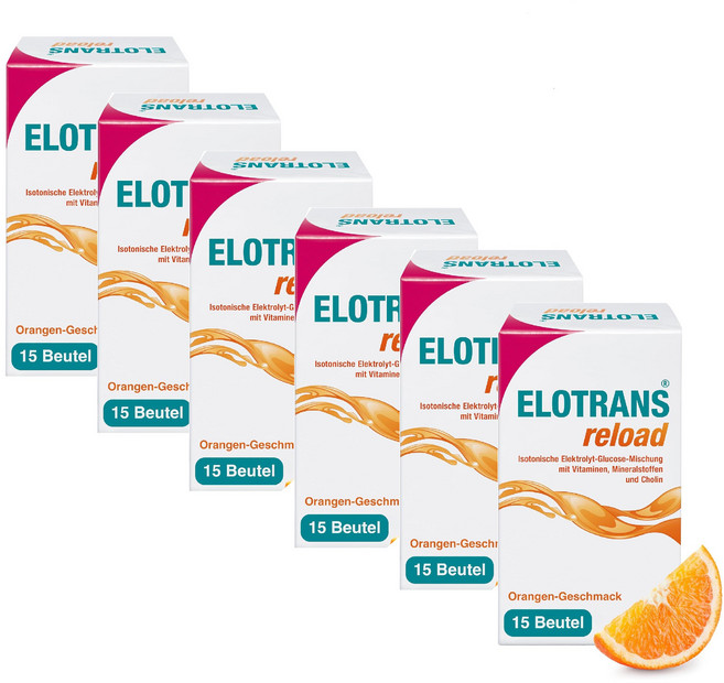 ELOTRANS RELOAD 전해질 포도당 마그네슘 15봉지 x 6 운동후 물에타먹는 스포츠 음료 독일 비타민 보충제
