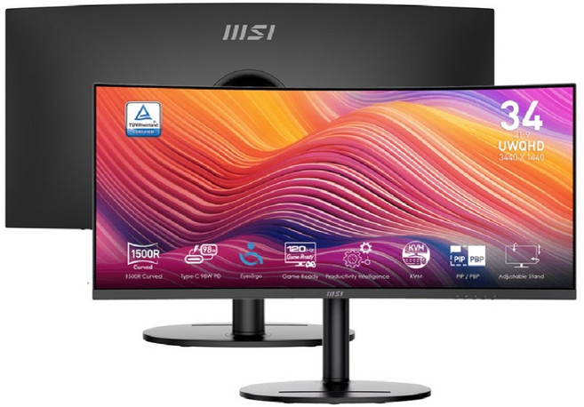 MSI 微星 Modern MD342CQP 34吋 UWQHD 曲面螢幕 120Hz 高刷新率 Type-C 98W PD KVM功能 人體工學設計, MD342CQP 黑（單主商品）