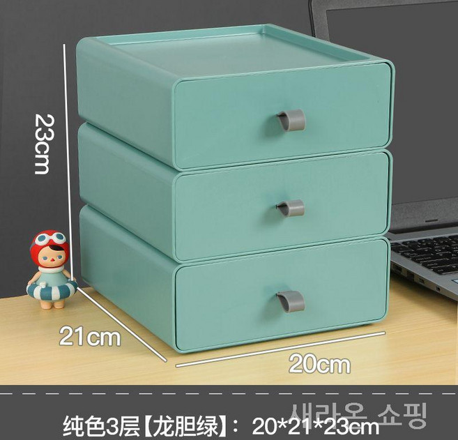 새라온쇼핑 책상위 선반 정리함 간이 스탠드 나무 2단 책꽂이 틈새 원목 우드, 11. 용담 녹색  3층  사무용 데스크탑 스토리지