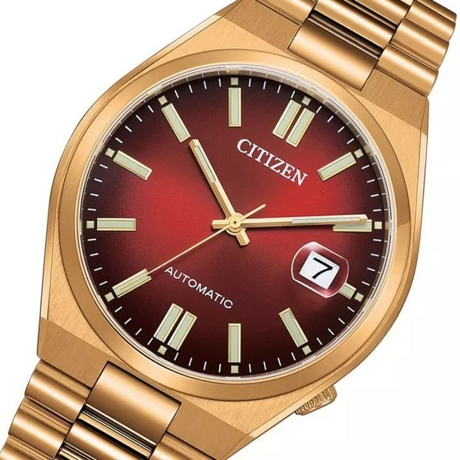 [Citizen] 시티즌 츠요사 오토매틱 빨간색 다이얼 사파이어 유리 로즈 골드 시계 NJ0153-82X