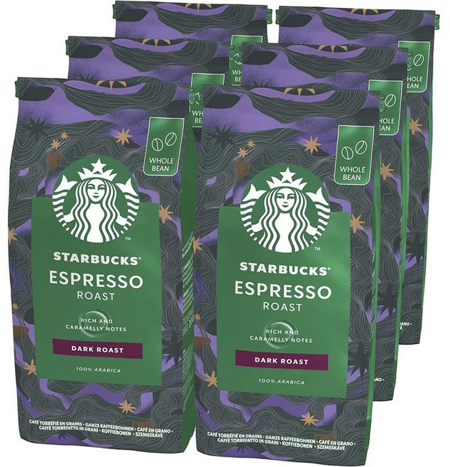 STARBUCKS 스타벅스 에스프레소 로스트 홀빈 원두 200g x6팩 Espresso Roast, 1개