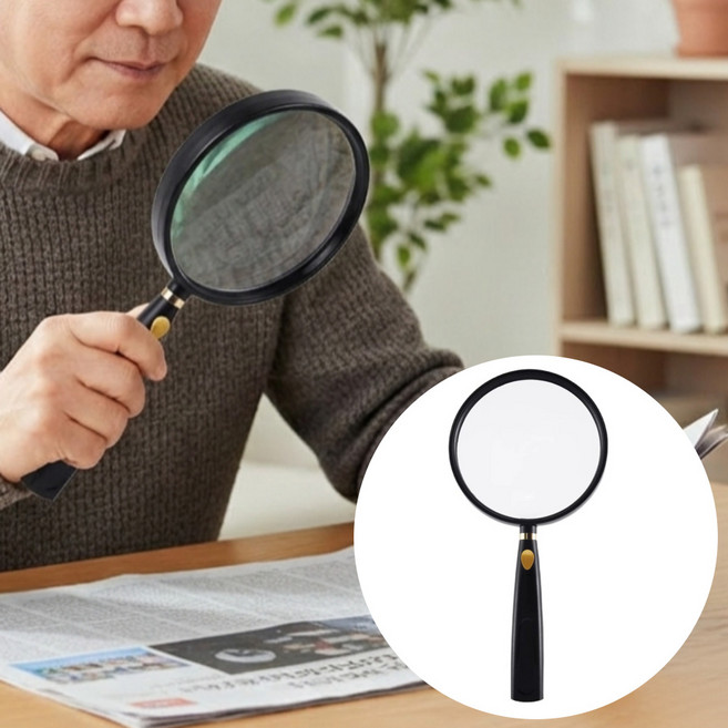 뮤젠트 손잡이형 확대경 독서용 돋보기, 1개, 블랙 + 골드