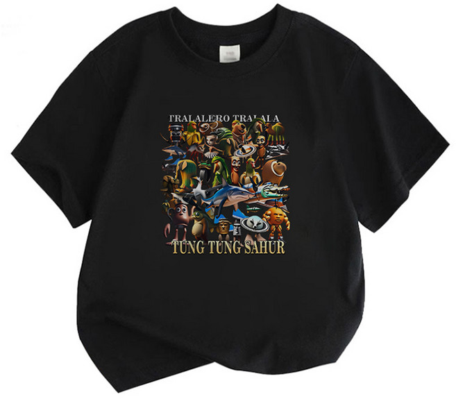 FONOW 아동티셔츠 이탈리안 브레인롯 티셔츠 퉁퉁퉁사후르 주니어옷 여름 반팔면티 가족티