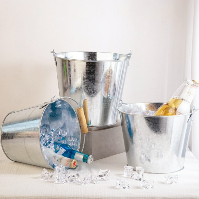 [데코봉봉] 아이스버킷 캠핑 물놀이 낚시 철제 양동이 얼음 양철 나무 손잡이 바스켓 1P