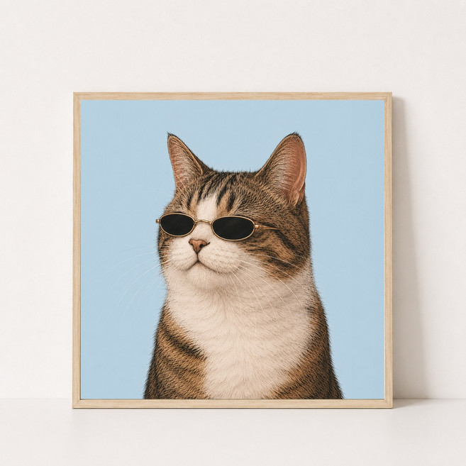 소소꼬모 감성 일러스트 고양이그림 동물 카페 거실 인테리어액자 태비힙냥이, 액자우드