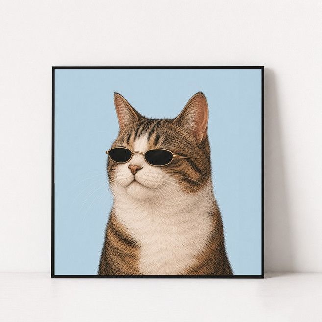 소소꼬모 감성 일러스트 고양이그림 동물 카페 거실 인테리어액자 태비힙냥이, 액자블랙