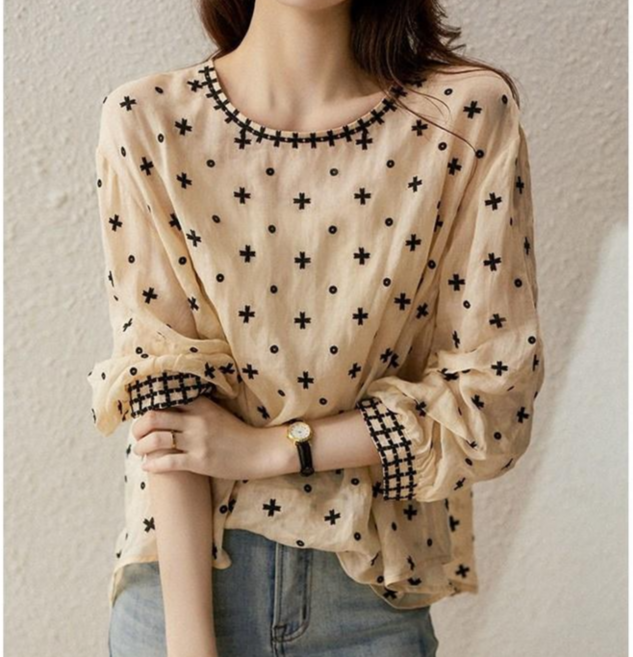 바니드 여성 라운드넥 7부소매 빅사이즈 패턴무늬 예쁜셔츠 럭셔리 티셔츠 0825