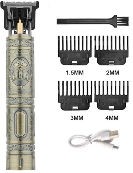 남성용 T9 헤어 클리퍼 빈티지 헤어 커팅 머신 수염 트리머 키트 바디 헤어 면도 이발사 수염 트리머 전기, 04 060-BronzeBuddha