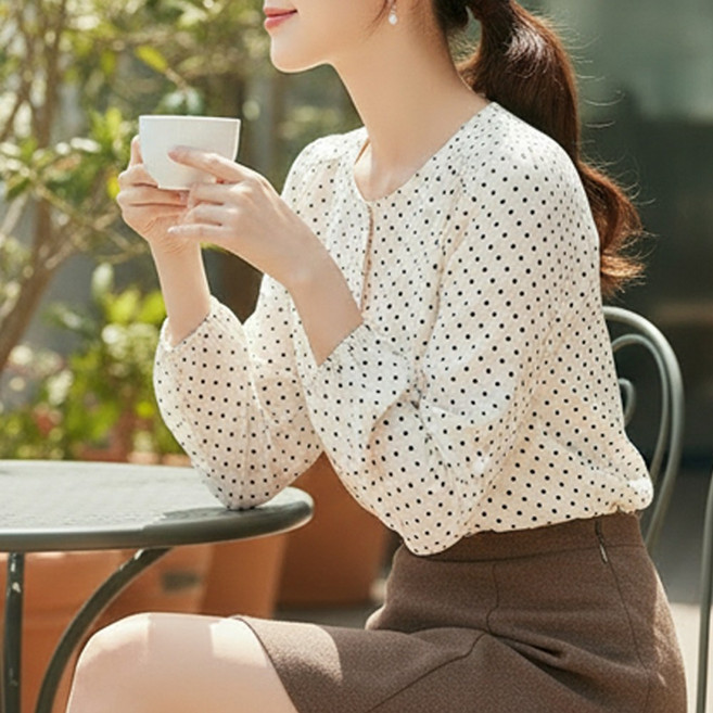 메이킹유 라운드 도트 땡땡이 I600노도트블라우스라운드 도트