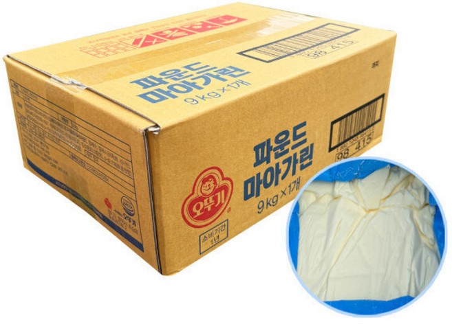 오뚜기 파운드 마가린 한박스 업소용 대용량 식자재 버터대용 식물성 유지, 1개, 9kg