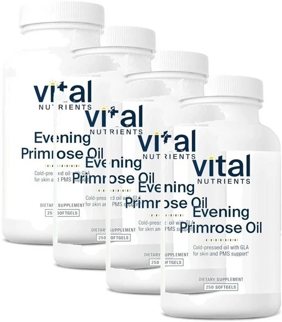 바이탈 뉴트리언츠 이브닝프림로즈오일 1000mg GLA 오메가-6 소프트젤 Vital Nutrients Evening Primrose Oil, 4개, 250정 - 쿠팡